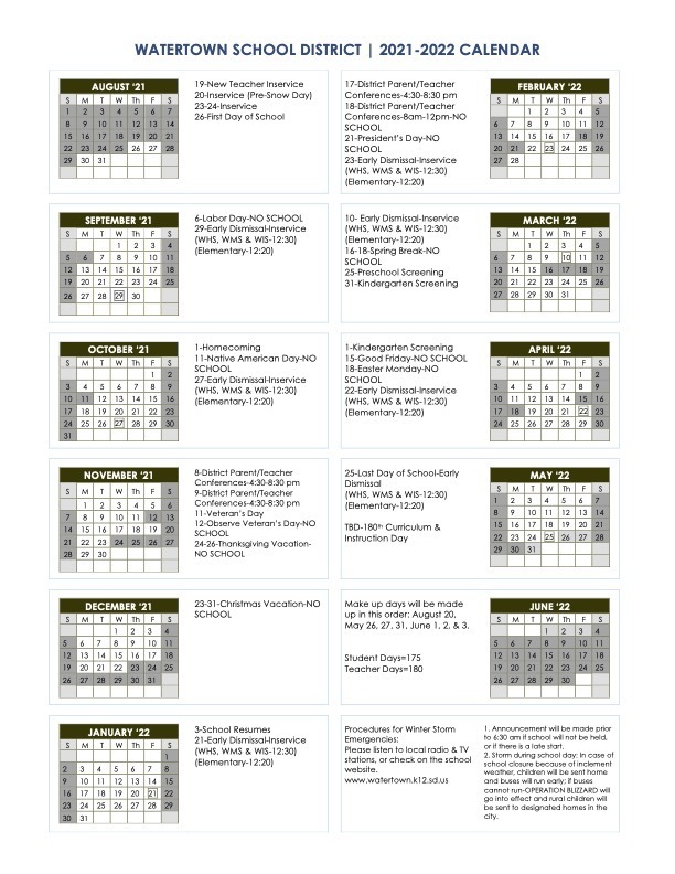 District Calendar McKinley Elementary