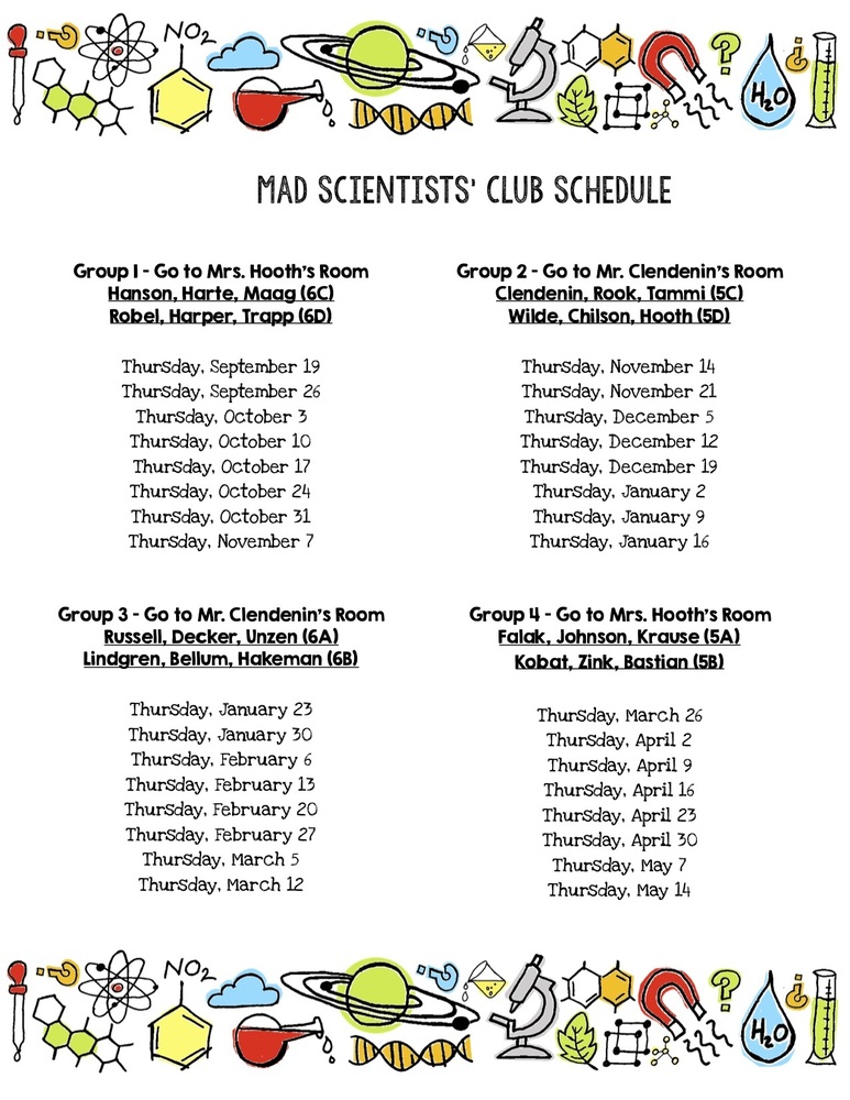 Mad Scientists' Club Schedule | Intermediate School