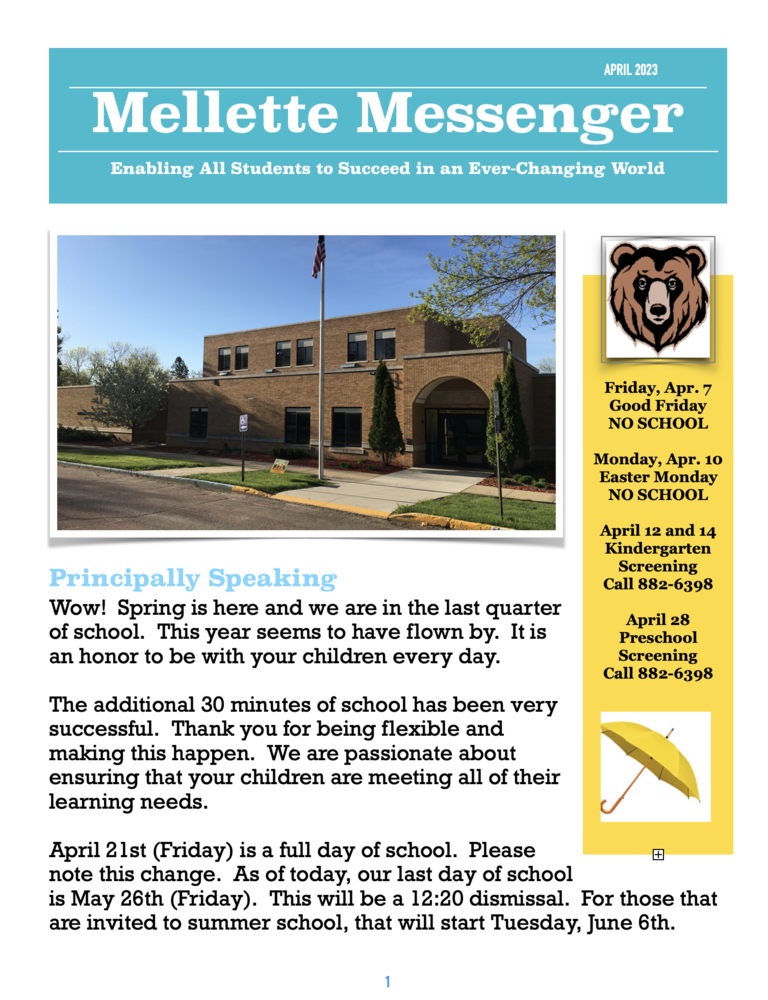 April Newsletter Mellette Elementary