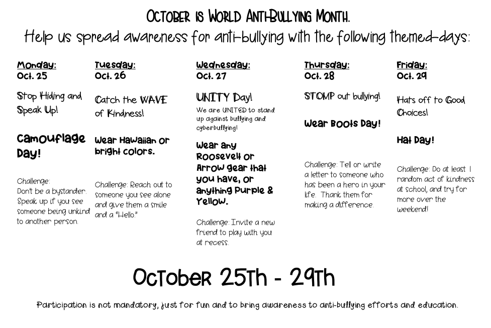 AntiBullying Dress Up Days Roosevelt Elementary