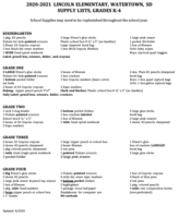 Lincoln School Supplies Lists for 2020-2021